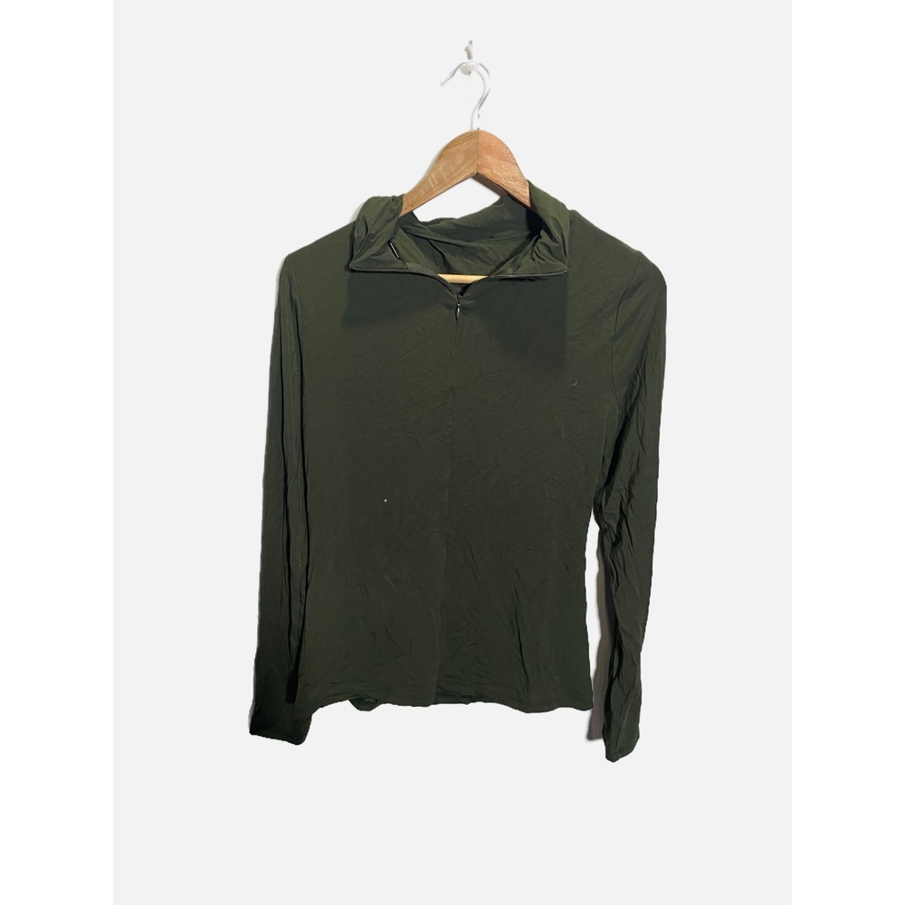 Elie Tahari Carrie Knit Top Womens Medium Dark Moss Green Quarter Zip Designer